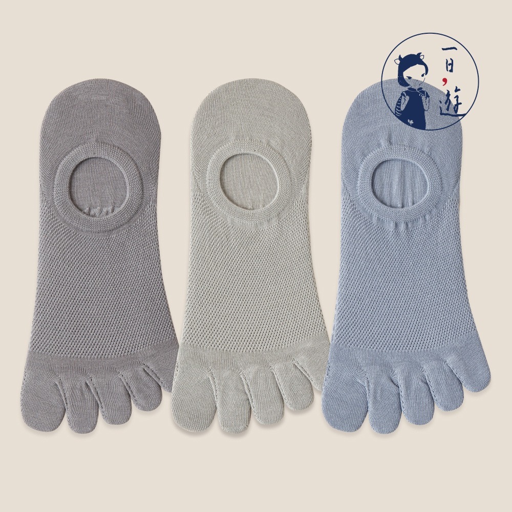 NicoFun 愛定做 3雙 灰藍色 五趾襪 網眼透氣隱形襪 分趾襪 船襪 精梳棉襪(中性襪25-27cm)-規格圖6