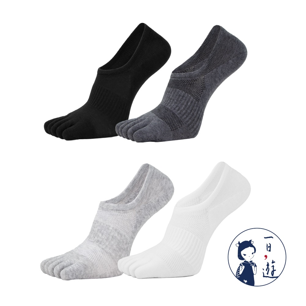 NicoFun 愛定做 4雙 黑色系 五指襪防掉跟隱形襪 分趾襪 羅紋襪 分趾鞋 船襪 抗菌 精梳棉(男棉襪25-27c-規格圖6