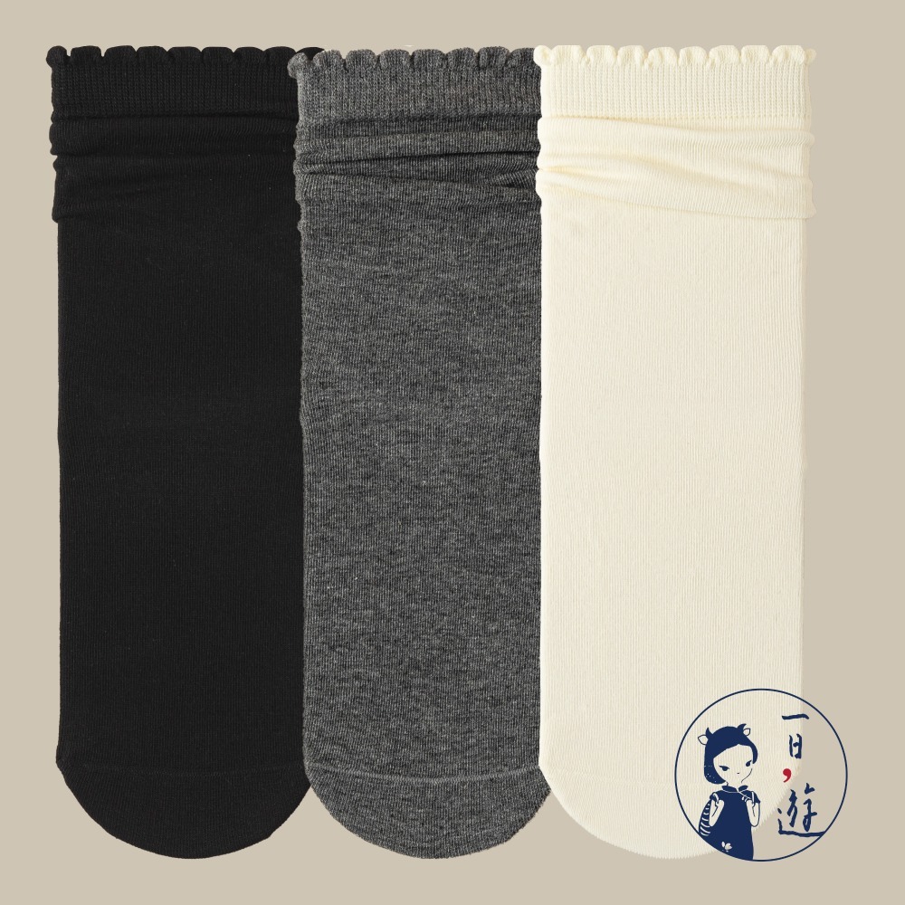 NicoFun 愛定做 3雙 日系木耳邊中筒襪 波浪邊 花邊 堆堆襪 針織襪 淑女襪 無骨襪(女襪22-24.5cm)-規格圖6