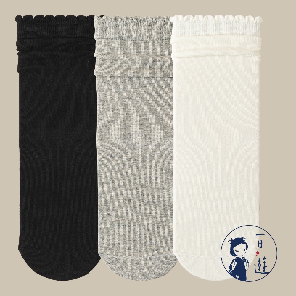 NicoFun 愛定做 3雙 日系木耳邊中筒襪 波浪邊 花邊 堆堆襪 針織襪 淑女襪 無骨襪(女襪22-24.5cm)-規格圖6