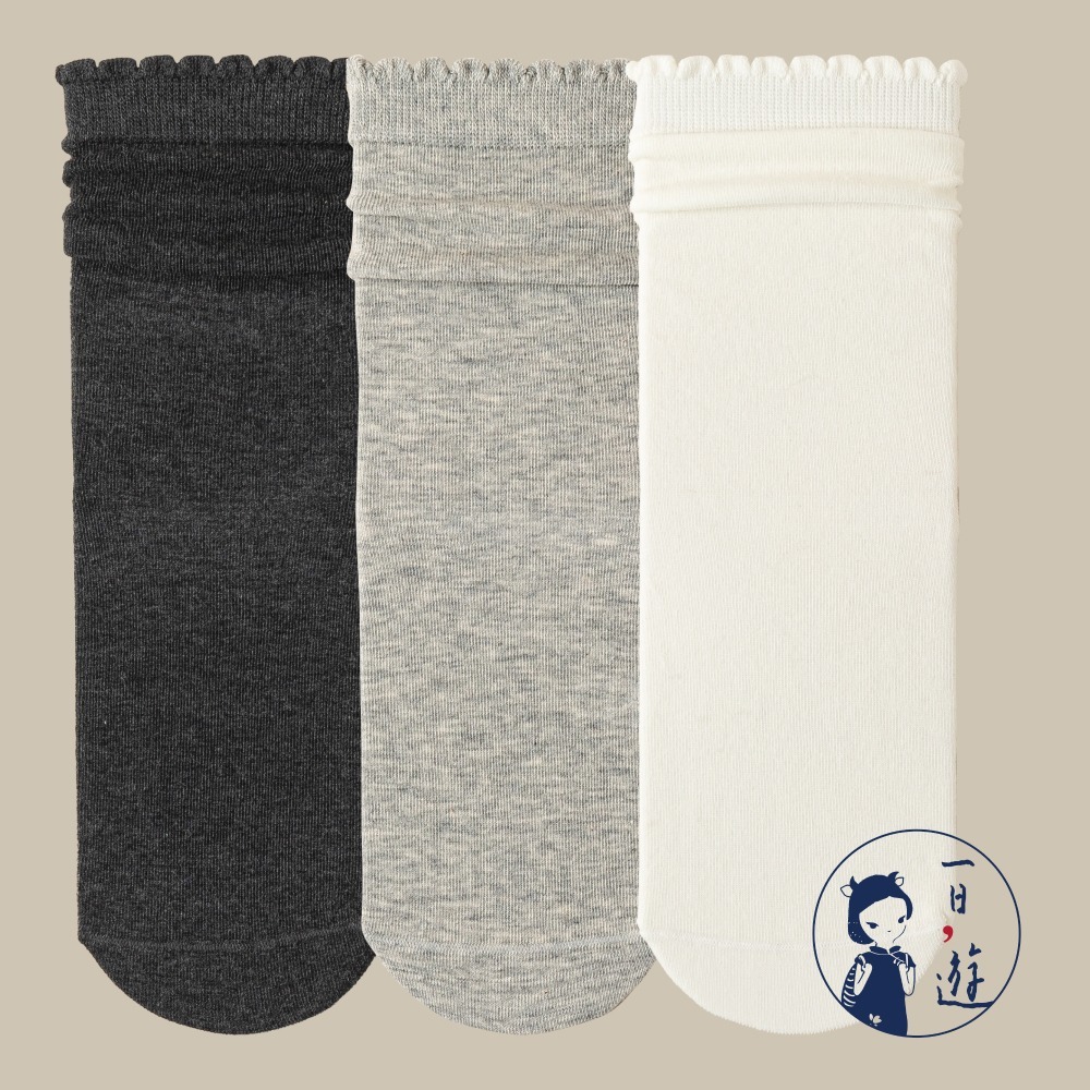 NicoFun 愛定做 3雙 日系木耳邊中筒襪 波浪邊 花邊 堆堆襪 針織襪 淑女襪 無骨襪(女襪22-24.5cm)-規格圖6