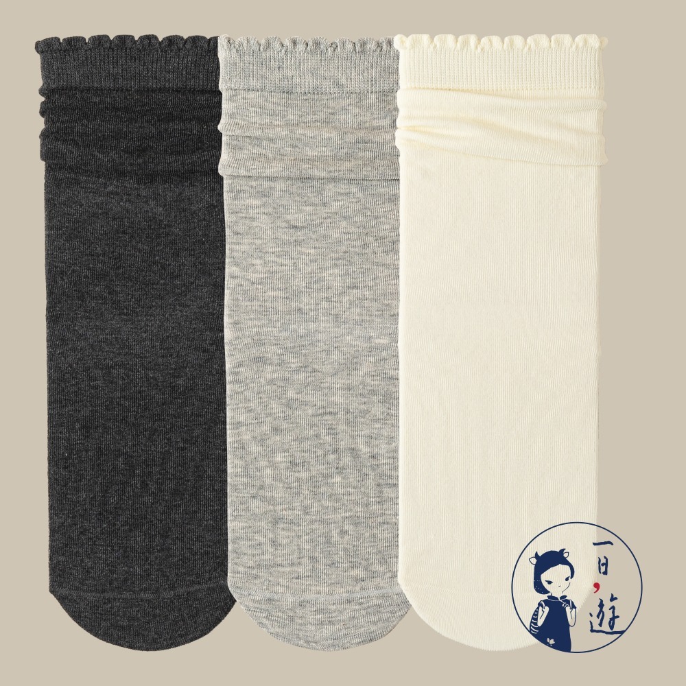 NicoFun 愛定做 3雙 日系木耳邊中筒襪 波浪邊 花邊 堆堆襪 針織襪 淑女襪 無骨襪(女襪22-24.5cm)-規格圖6