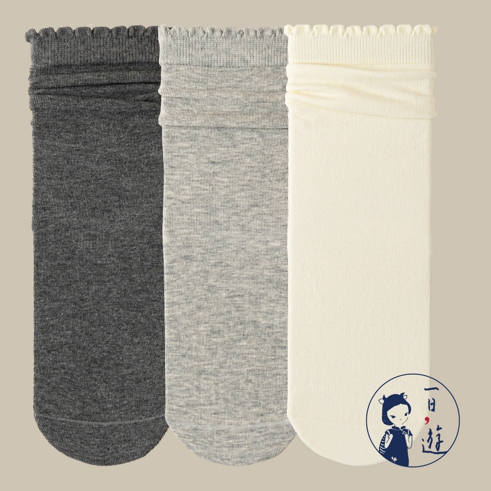 NicoFun 愛定做 3雙 日系木耳邊中筒襪 波浪邊 花邊 堆堆襪 針織襪 淑女襪 無骨襪(女襪22-24.5cm)-規格圖6