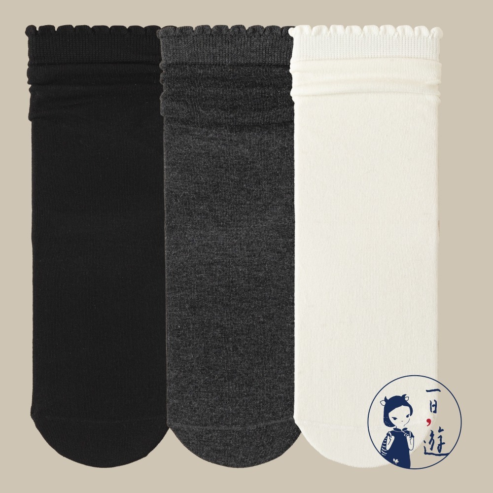 NicoFun 愛定做 3雙 日系木耳邊中筒襪 波浪邊 花邊 堆堆襪 針織襪 淑女襪 無骨襪(女襪22-24.5cm)-規格圖6