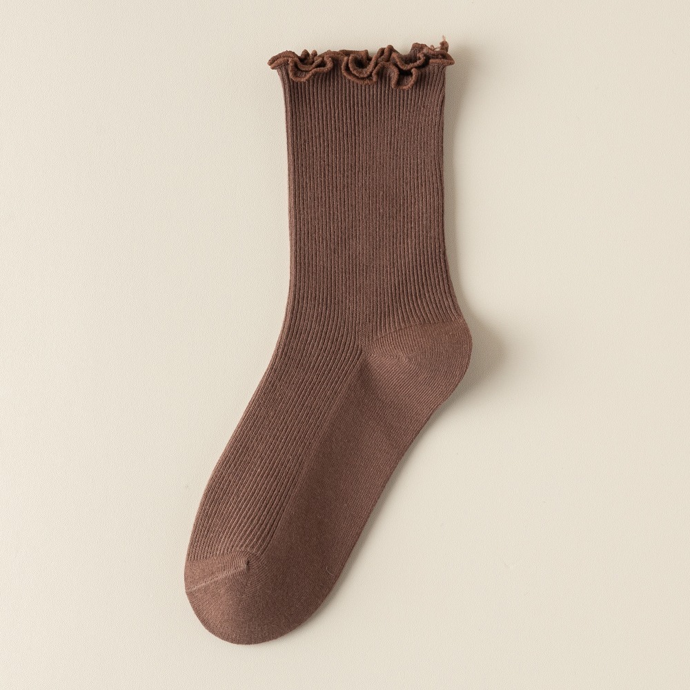 NicoFun 愛定做 3雙 捲捲花邊純色中筒襪 堆堆襪 泡泡襪 羅紋襪 針織襪 造型襪(女襪22-24.5cm)-規格圖6