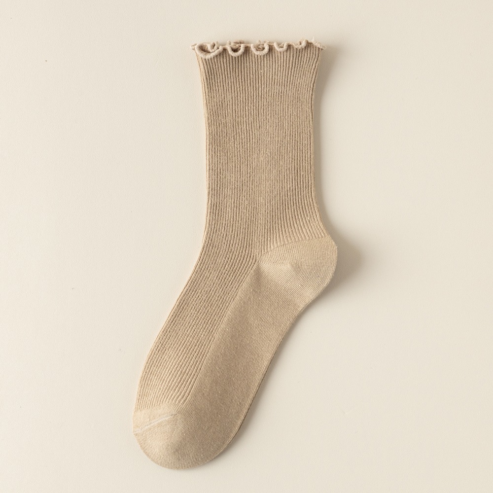 NicoFun 愛定做 3雙 捲捲花邊純色中筒襪 堆堆襪 泡泡襪 羅紋襪 針織襪 造型襪(女襪22-24.5cm)-規格圖6