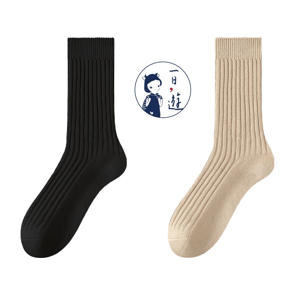 NicoFun 愛定做 2雙 抗菌消臭 粗織線復古中筒堆堆襪 中筒襪 羅紋襪 針織襪 運動襪(中性襪24-26.5cm)-規格圖5