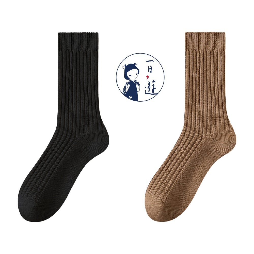 NicoFun 愛定做 2雙 抗菌消臭 粗織線復古中筒堆堆襪 中筒襪 羅紋襪 針織襪 運動襪(中性襪24-26.5cm)-規格圖5