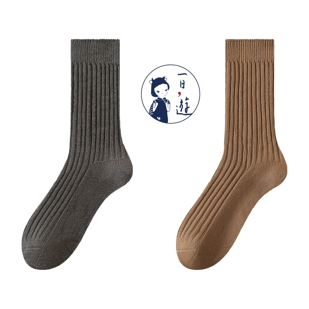 NicoFun 愛定做 2雙 抗菌消臭 粗織線復古中筒堆堆襪 中筒襪 羅紋襪 針織襪 運動襪(中性襪24-26.5cm)-規格圖5