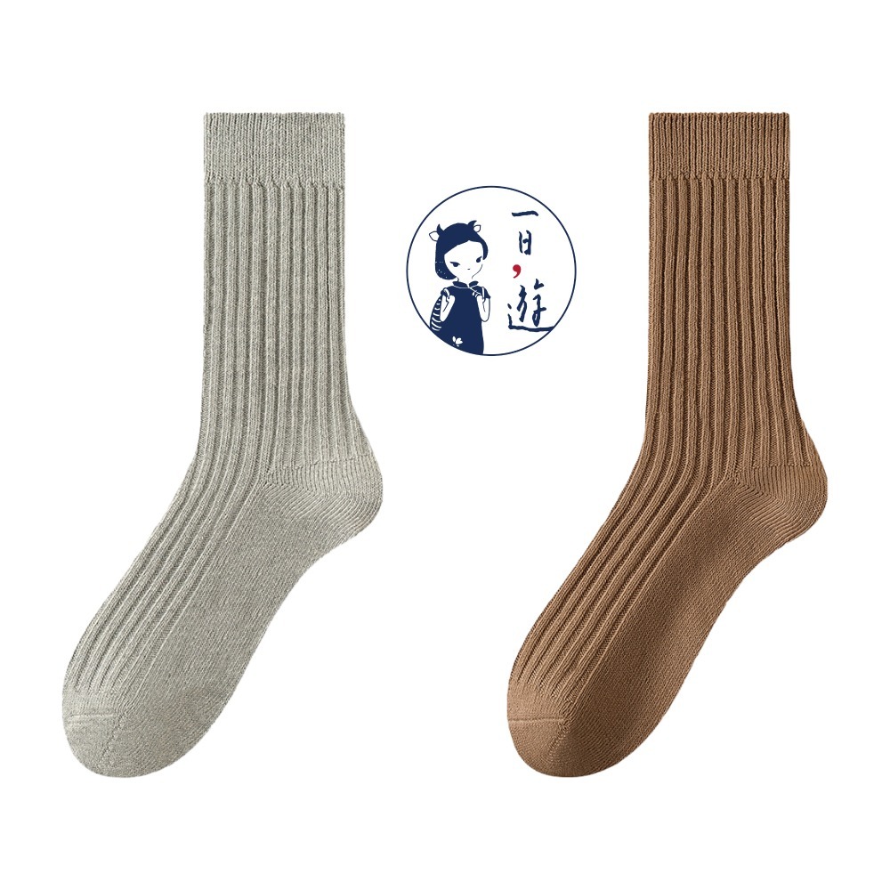 NicoFun 愛定做 2雙 抗菌消臭 粗織線復古中筒堆堆襪 中筒襪 羅紋襪 針織襪 運動襪(中性襪24-26.5cm)-規格圖5