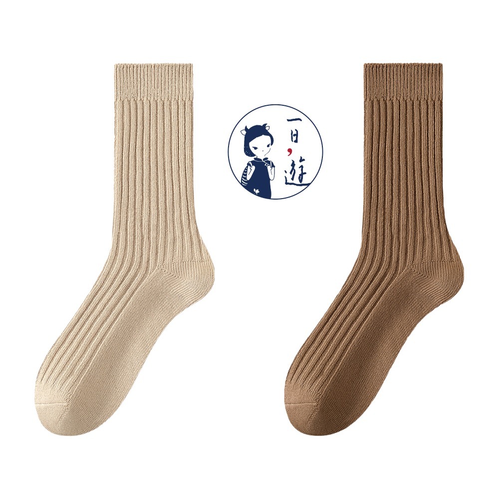 NicoFun 愛定做 2雙 抗菌消臭 粗織線復古中筒堆堆襪 中筒襪 羅紋襪 針織襪 運動襪(中性襪24-26.5cm)-規格圖5