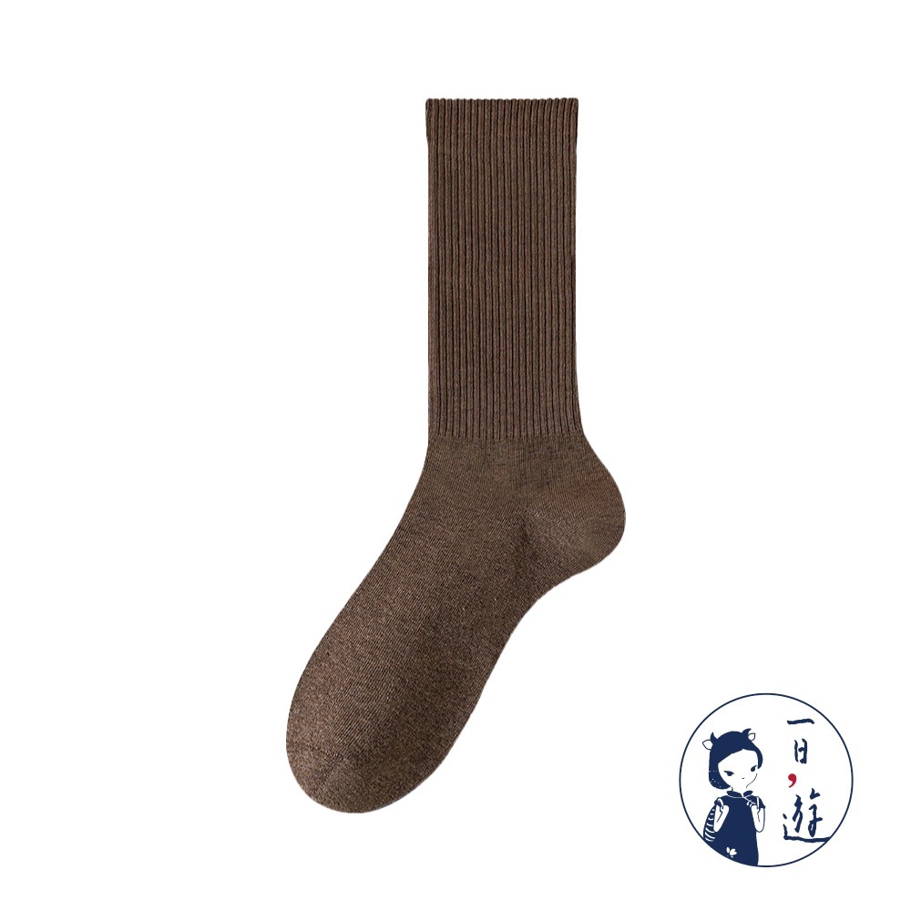 NicoFun 愛定做 美拉德 中筒襪 羅紋 襪子 秋冬 復古棕色 經典百搭 樂福鞋 針織襪(女襪22.5-25cm)-規格圖5