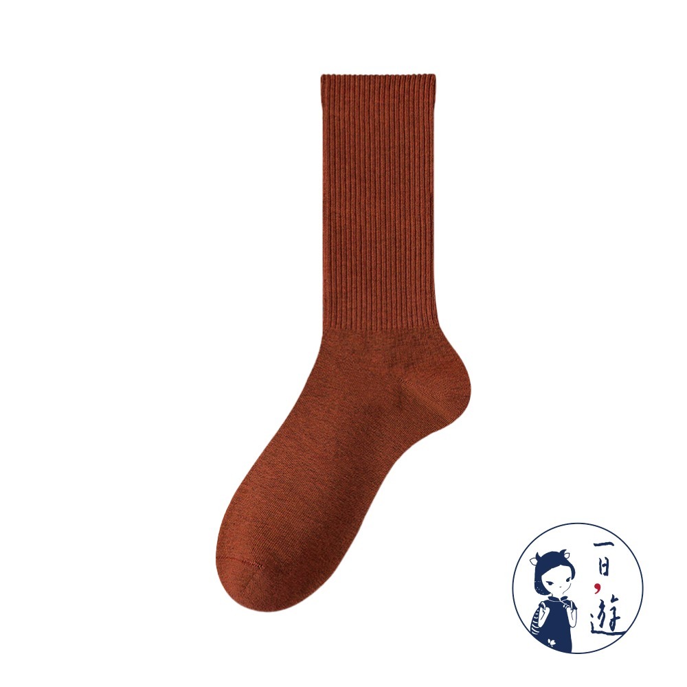 NicoFun 愛定做 美拉德 中筒襪 羅紋 襪子 秋冬 復古棕色 經典百搭 樂福鞋 針織襪(女襪22.5-25cm)-規格圖5