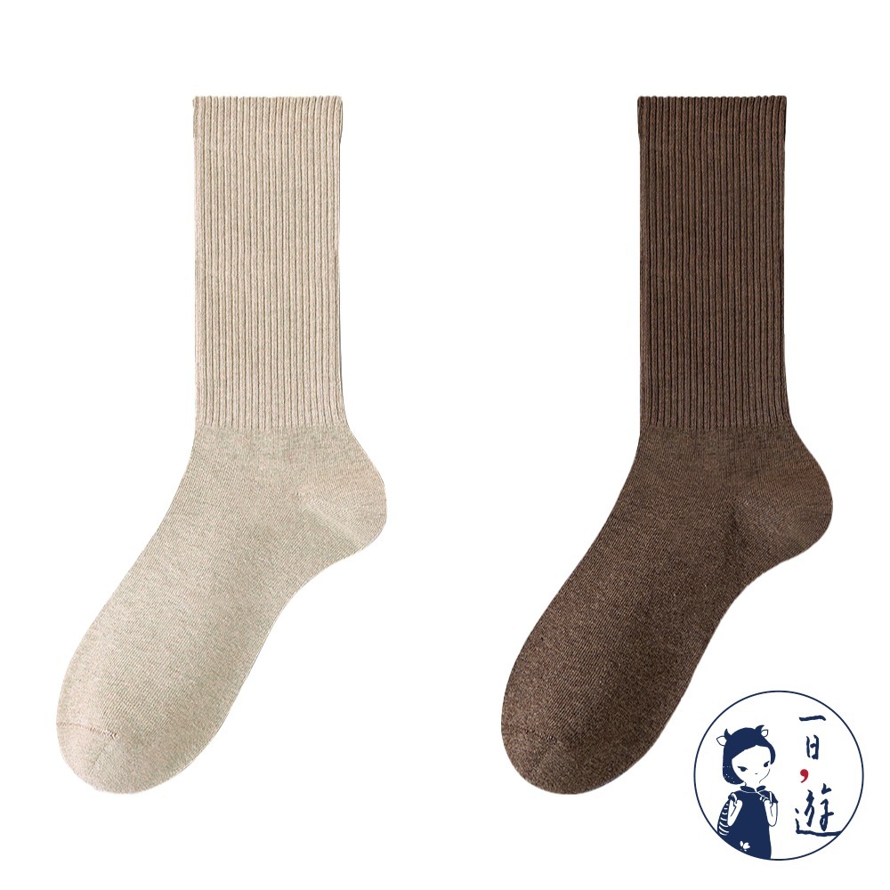 NicoFun 愛定做 2雙 美拉德中筒羅紋襪 秋冬 復古棕色 經典百搭 針織襪 無骨縫頭(女襪22.5-25cm)-規格圖5