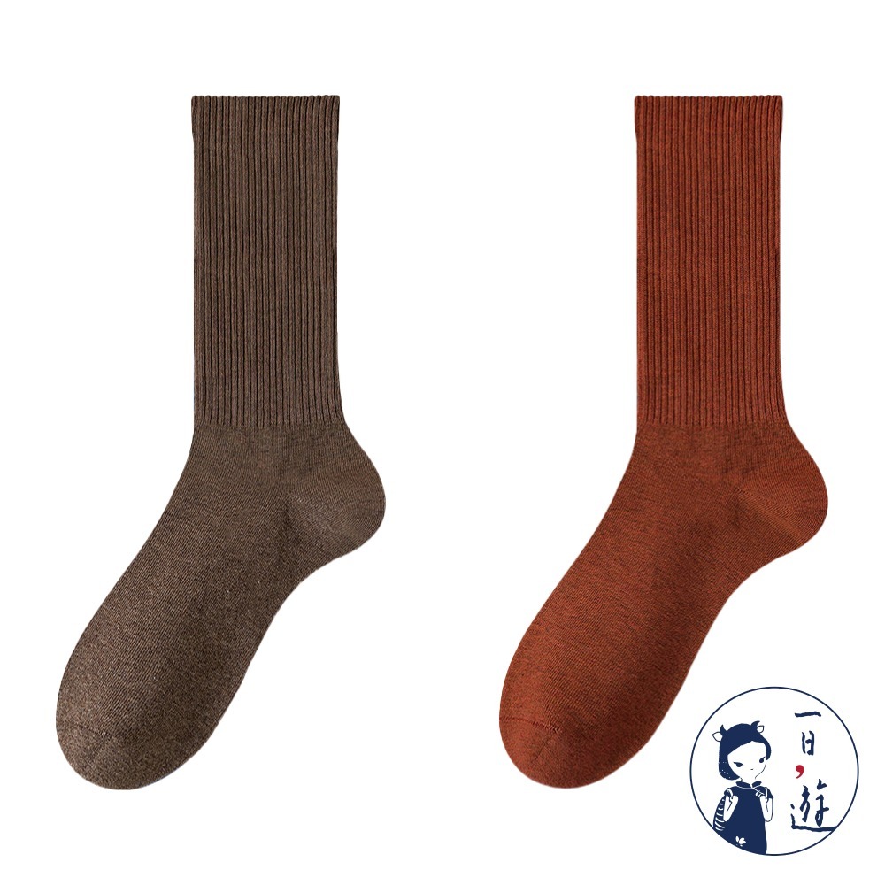 NicoFun 愛定做 2雙 美拉德中筒羅紋襪 秋冬 復古棕色 經典百搭 針織襪 無骨縫頭(女襪22.5-25cm)-規格圖5