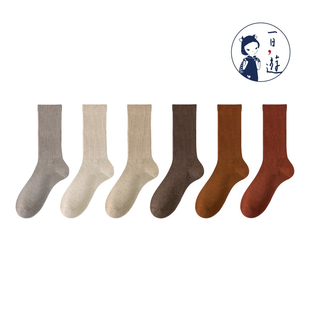 NicoFun 愛定做 6雙 美拉德中筒羅紋襪 秋冬 復古棕色 經典百搭 針織襪 無骨縫頭(女襪22.5-25cm)-規格圖5