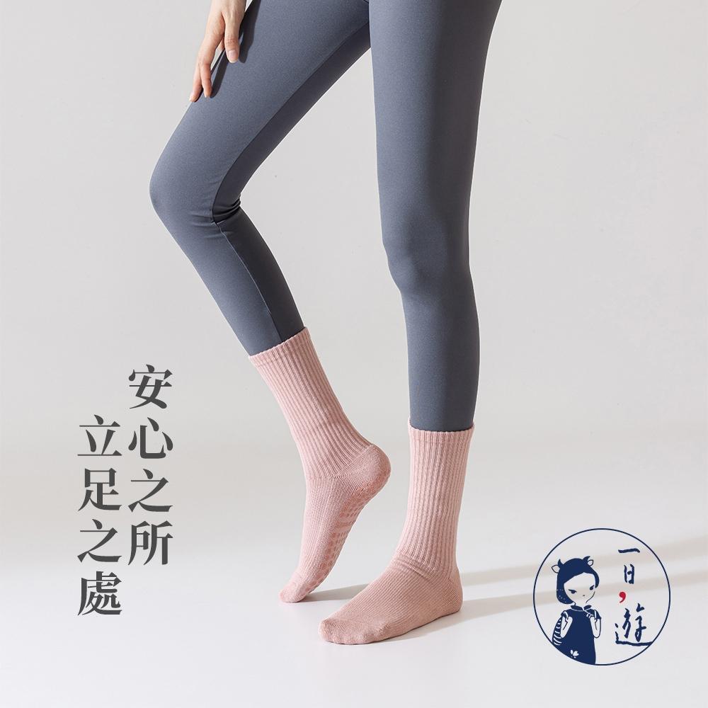 NICO FUN 愛定做 灰色系中筒瑜珈襪 防滑襪 空中瑜伽襪 室內襪 止滑襪 慢跑襪 運動襪(23.5-25.5cm)-細節圖3