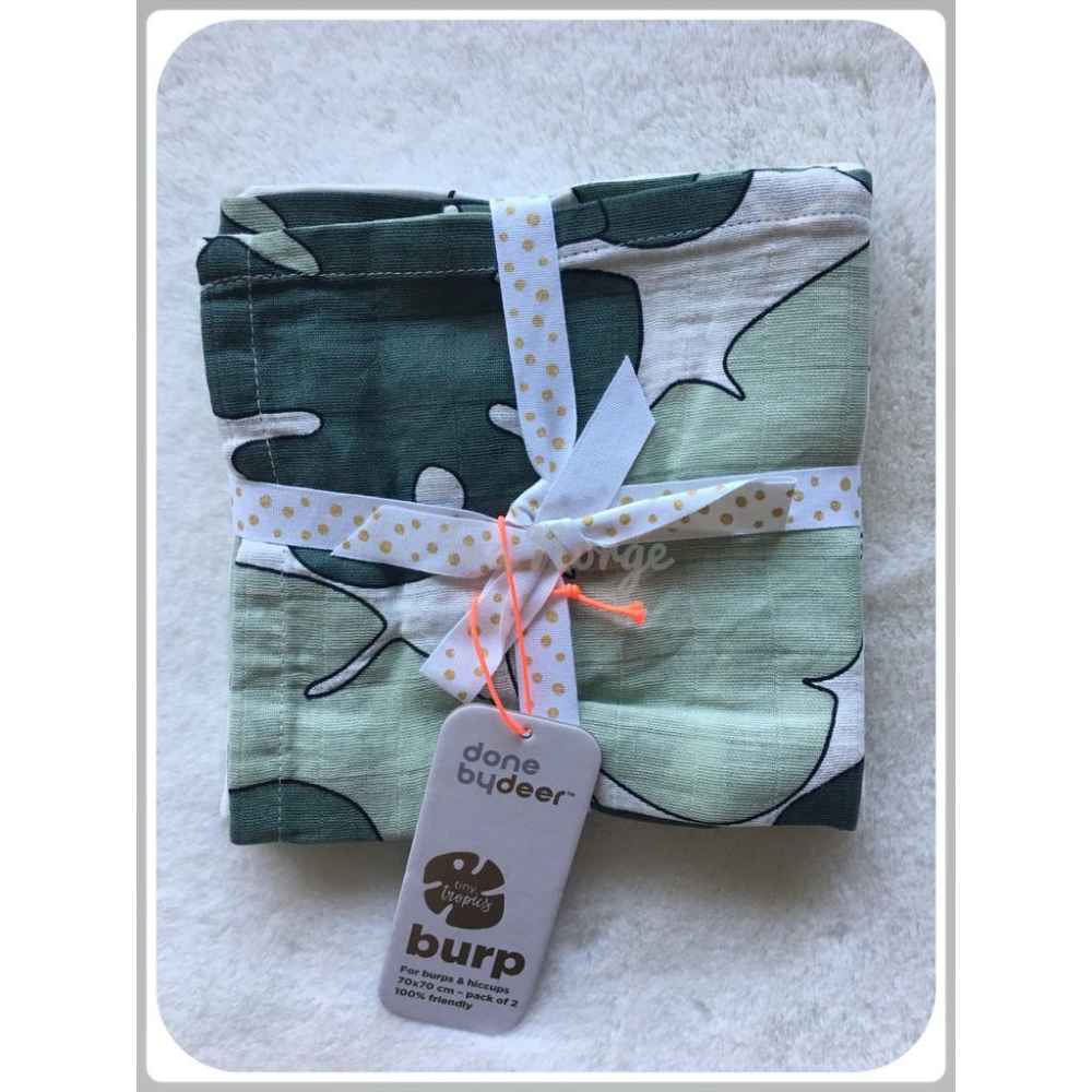 【現貨】丹麥 Done By Deer 100% 純棉 新生兒包巾 拍嗝巾 2入 Tiny tropics 小小熱帶雨林-細節圖3
