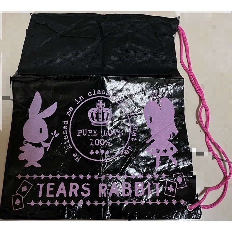 全新 現貨 小白兔 後背包 絨毛包 百搭 蘿莉風 愛麗絲 束口袋 黑色 生日禮物-細節圖3