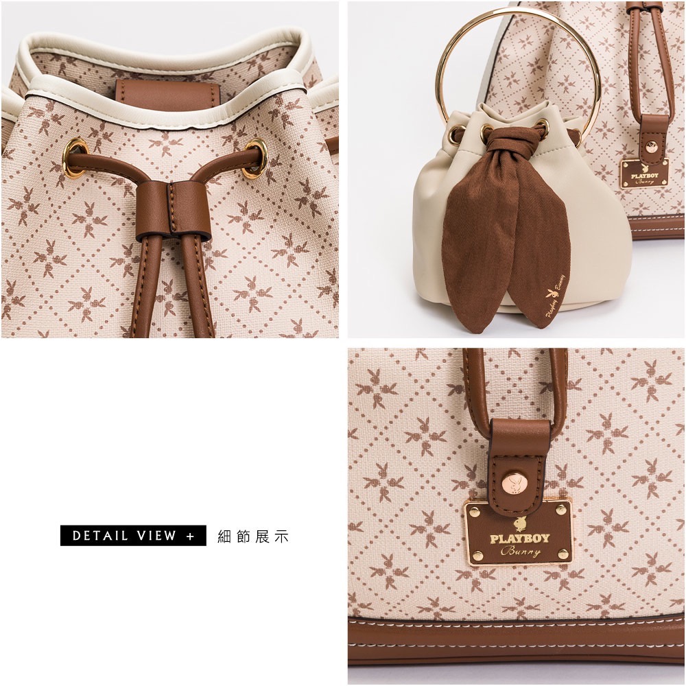全新 現貨 PLAYBOY 正品 水桶包 側背包 肩背包 手提包Oat milk 燕麥奶兔兔系列 卡其色-細節圖4