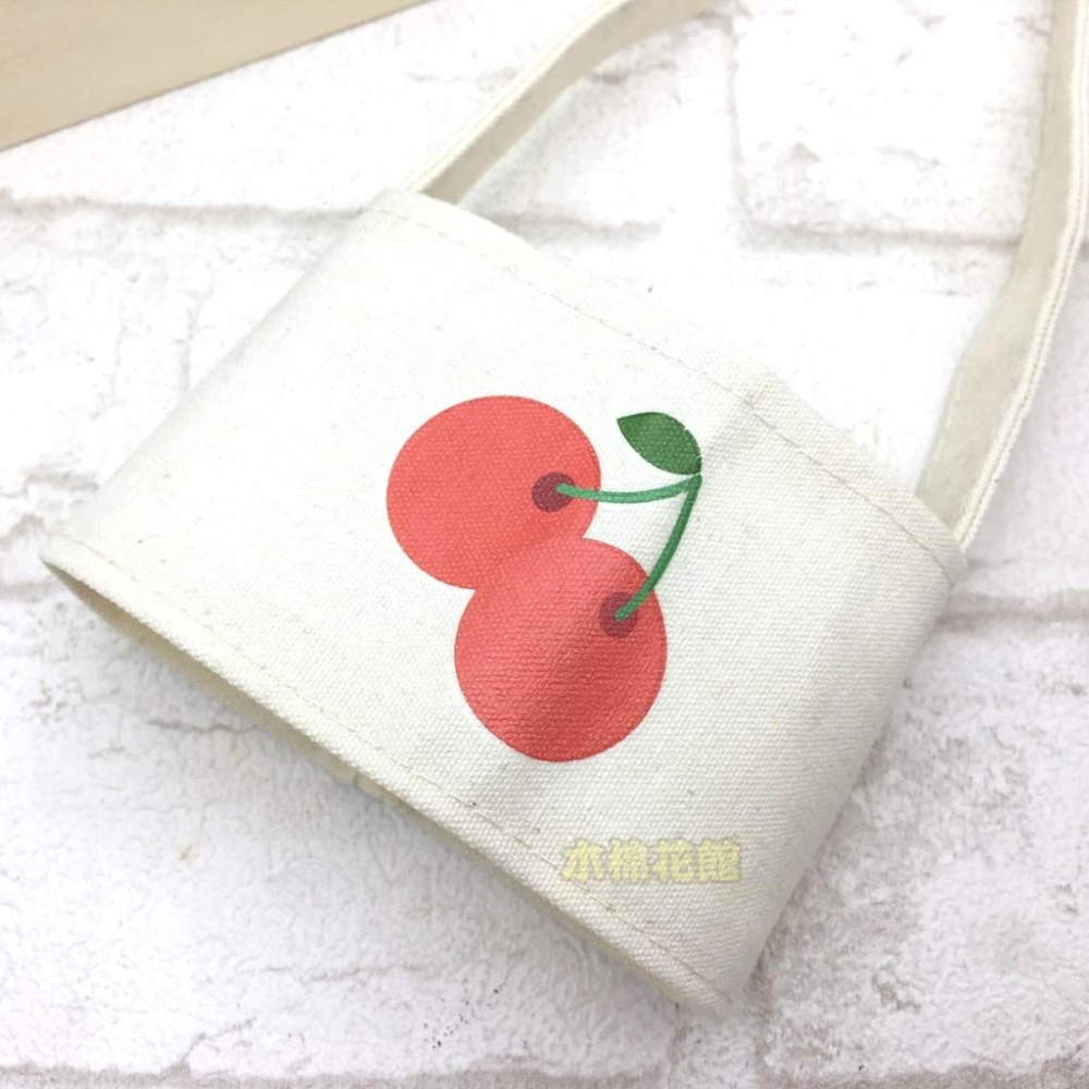 現貨 環保飲料提袋 帆布杯袋 櫻桃 手工杯套 限塑 原價$150 特價$120 超商咖啡 手搖杯 珍珠奶茶 [木棉花館]-細節圖3
