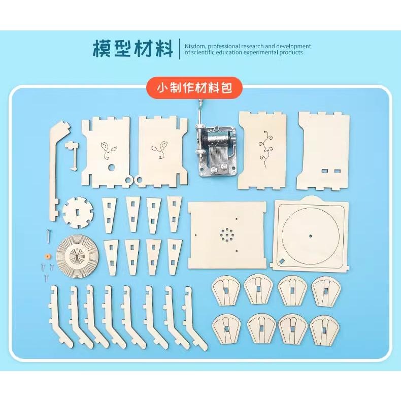 RUBY 科技小製作 木製 留聲機 音樂盒 生活科技 科學實驗 教材 玩具 益智 教育 DIY 拼裝 自行組裝-細節圖2