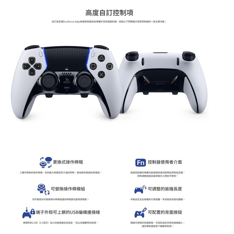 【兩隻臘腸】現貨 PS5 DualSense Edge 無線控制器 菁英手把 主機 (台灣公司貨)-白色-細節圖2
