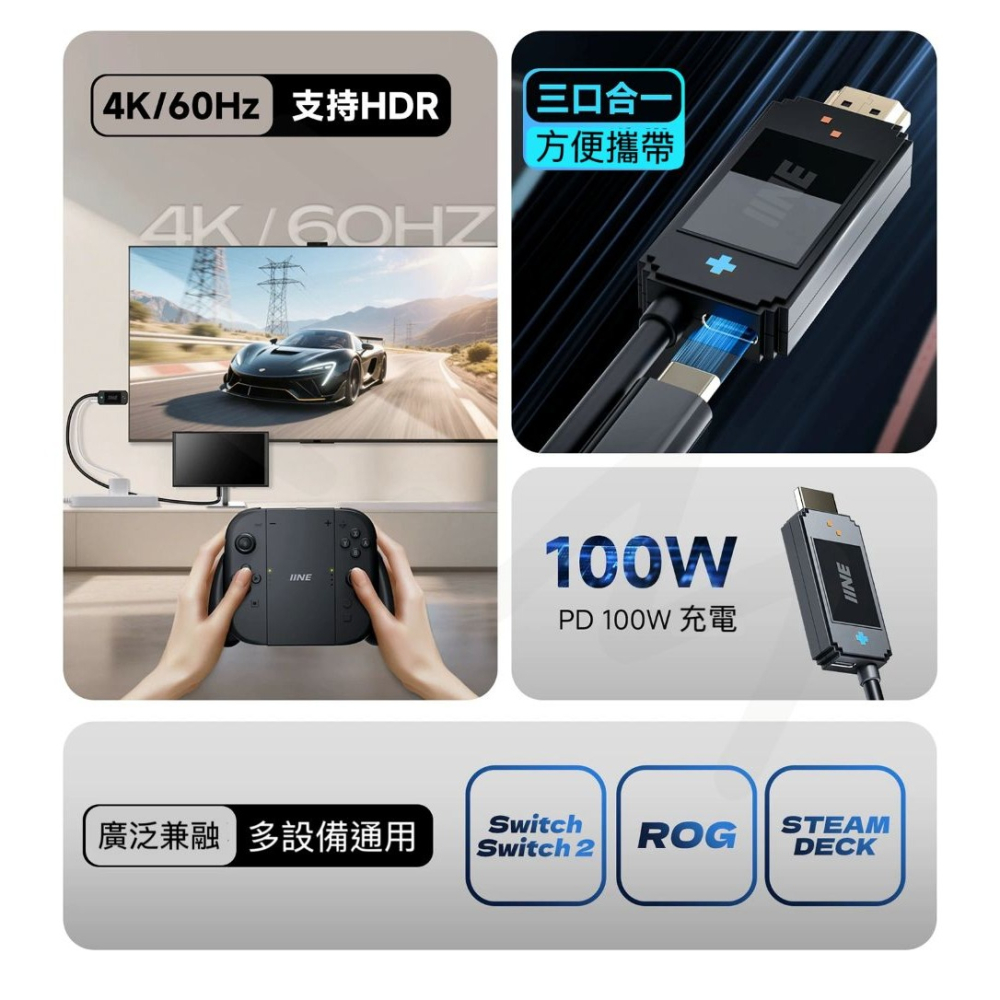 良值 NS SWITCH2 4K 經典款視頻轉換線 便攜底座 底座便攜線 L1217-細節圖4