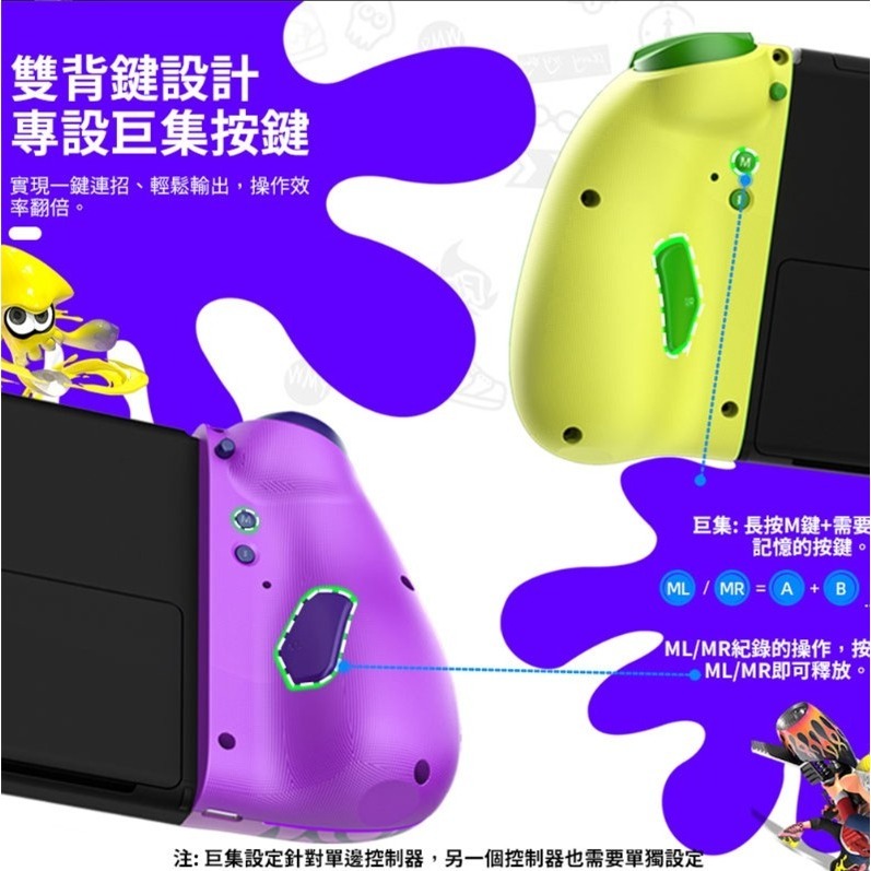 良值 NS Joy-Con 菁英無線控制器 三代 巨集連發無線可調節震動手把 漆彈主題 塗鴉紫黃 L767-細節圖4