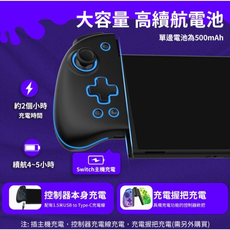 良值 NS Joy-Con 菁英無線控制器 三代 巨集連發無線可調節震動手把 漆彈主題 塗鴉紫黃 L767-細節圖10