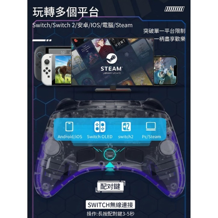 良值 SWITCH NS NS2 PC 無線遊戲手把 控制器 兼容IOS/安卓 背鍵 RGB燈光 L1260 L1261-細節圖5