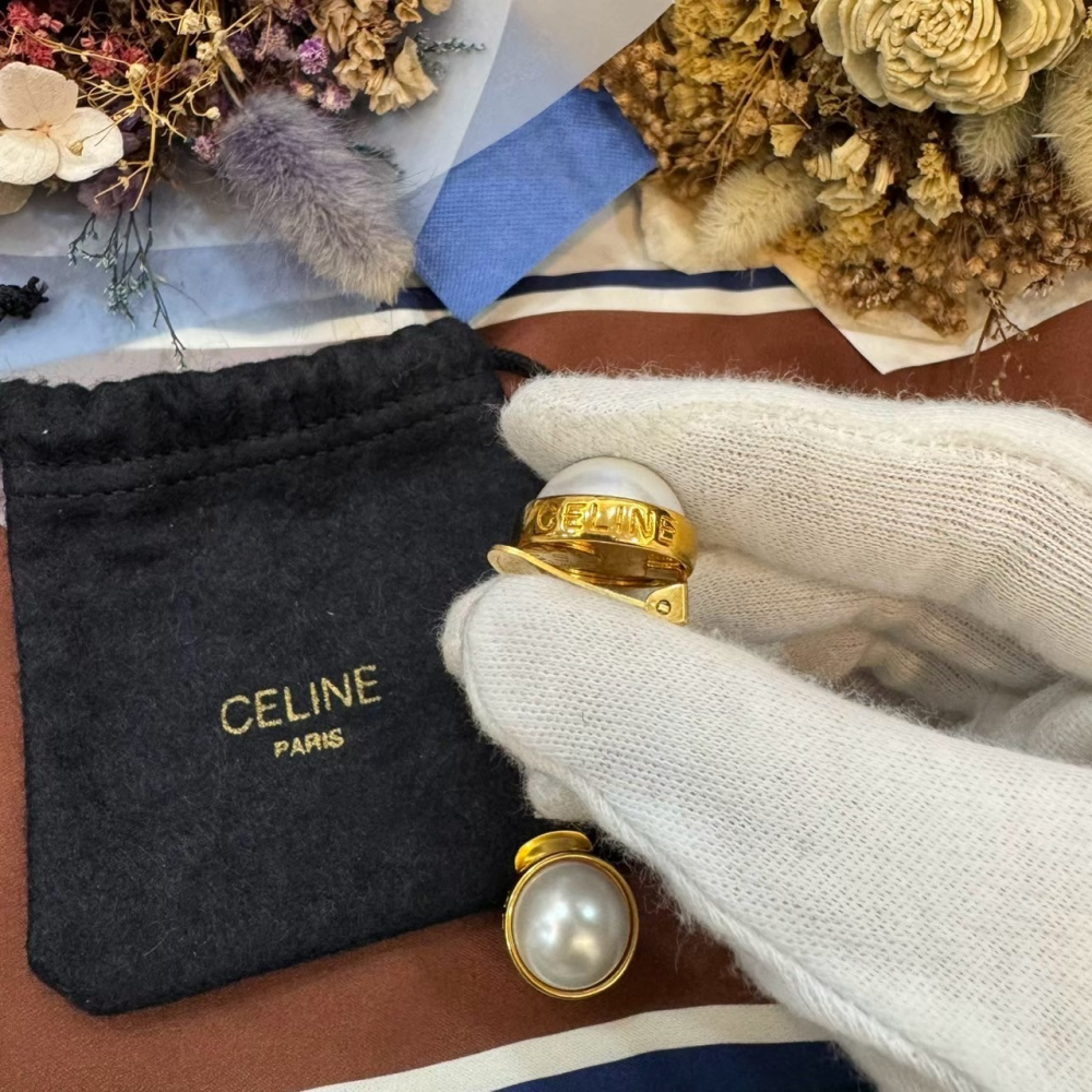 💎（附原廠防塵袋）Celine vintage珍珠夾式耳環-細節圖4