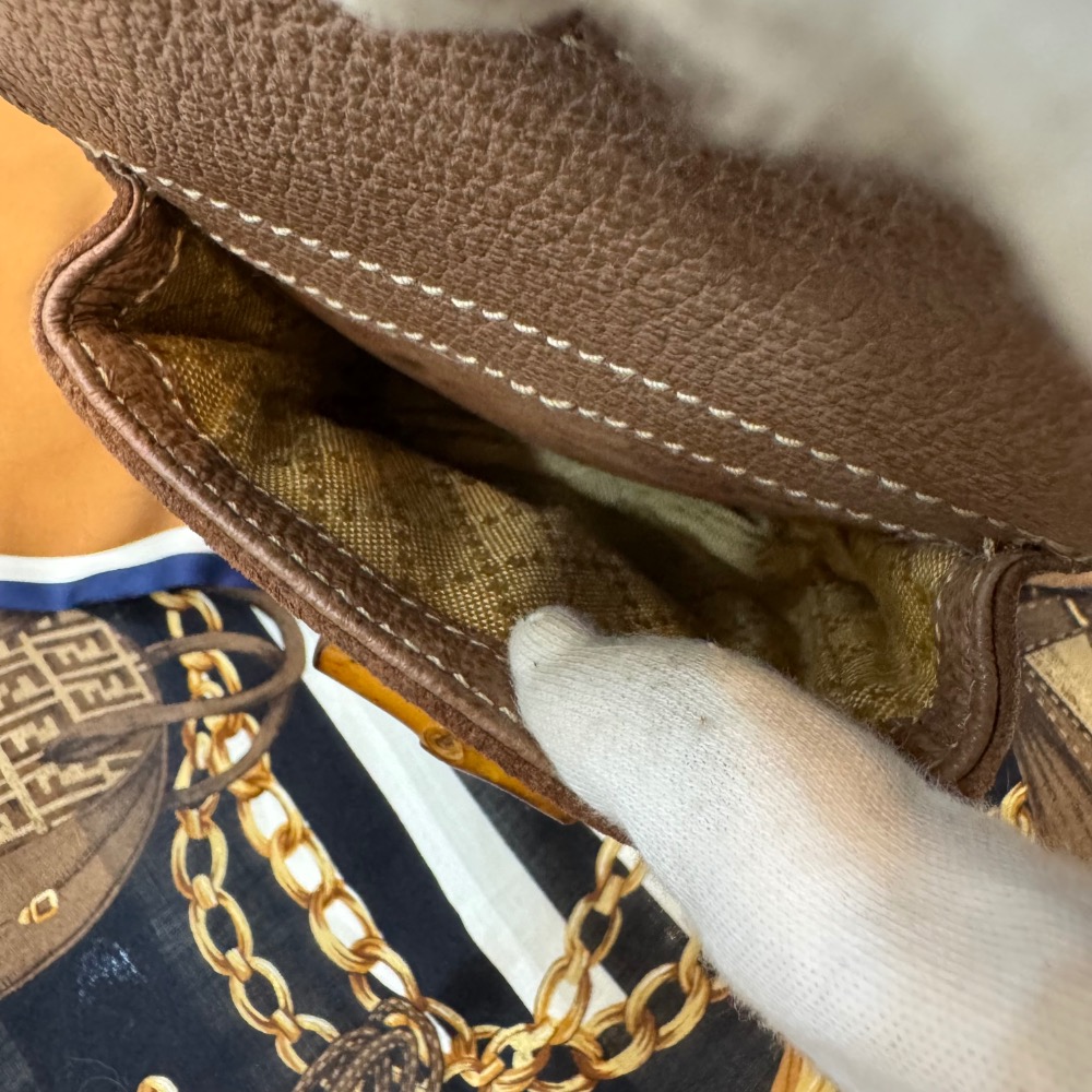 👝GUCCI茶色麂皮竹節後背包-細節圖5