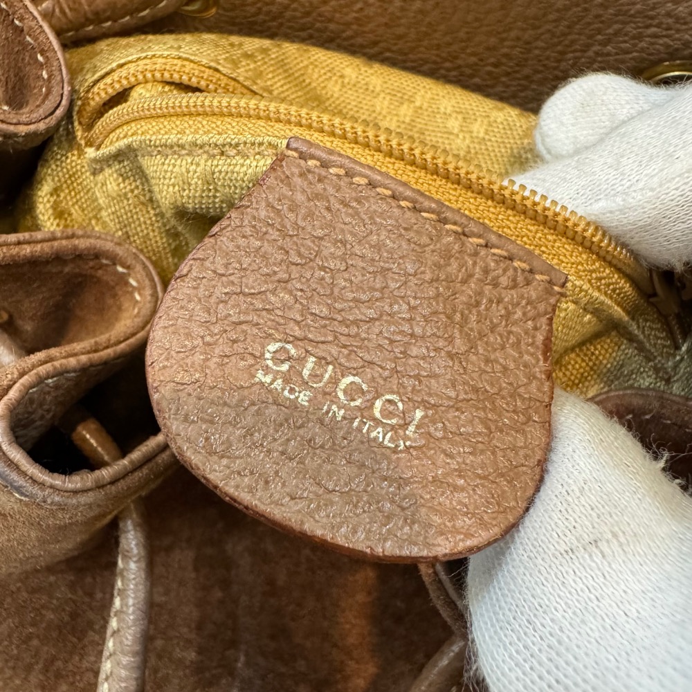 👝GUCCI茶色麂皮竹節後背包-細節圖7