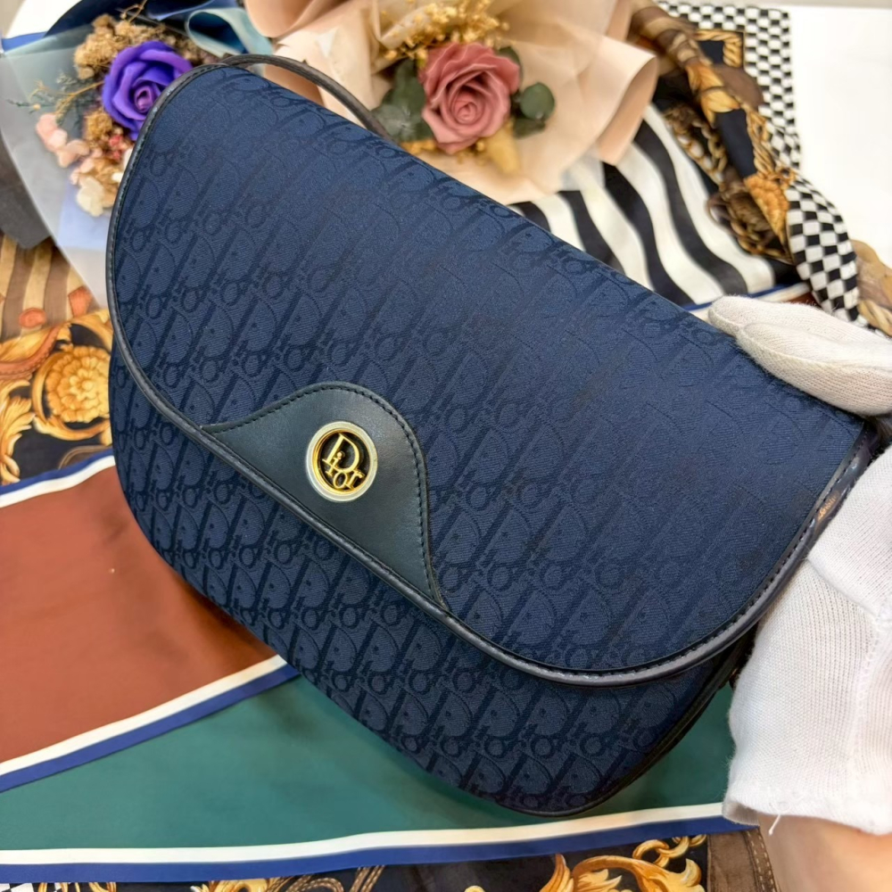 👜【近新｜Dior Oblique 藍金老花翻蓋斜背包】-細節圖2