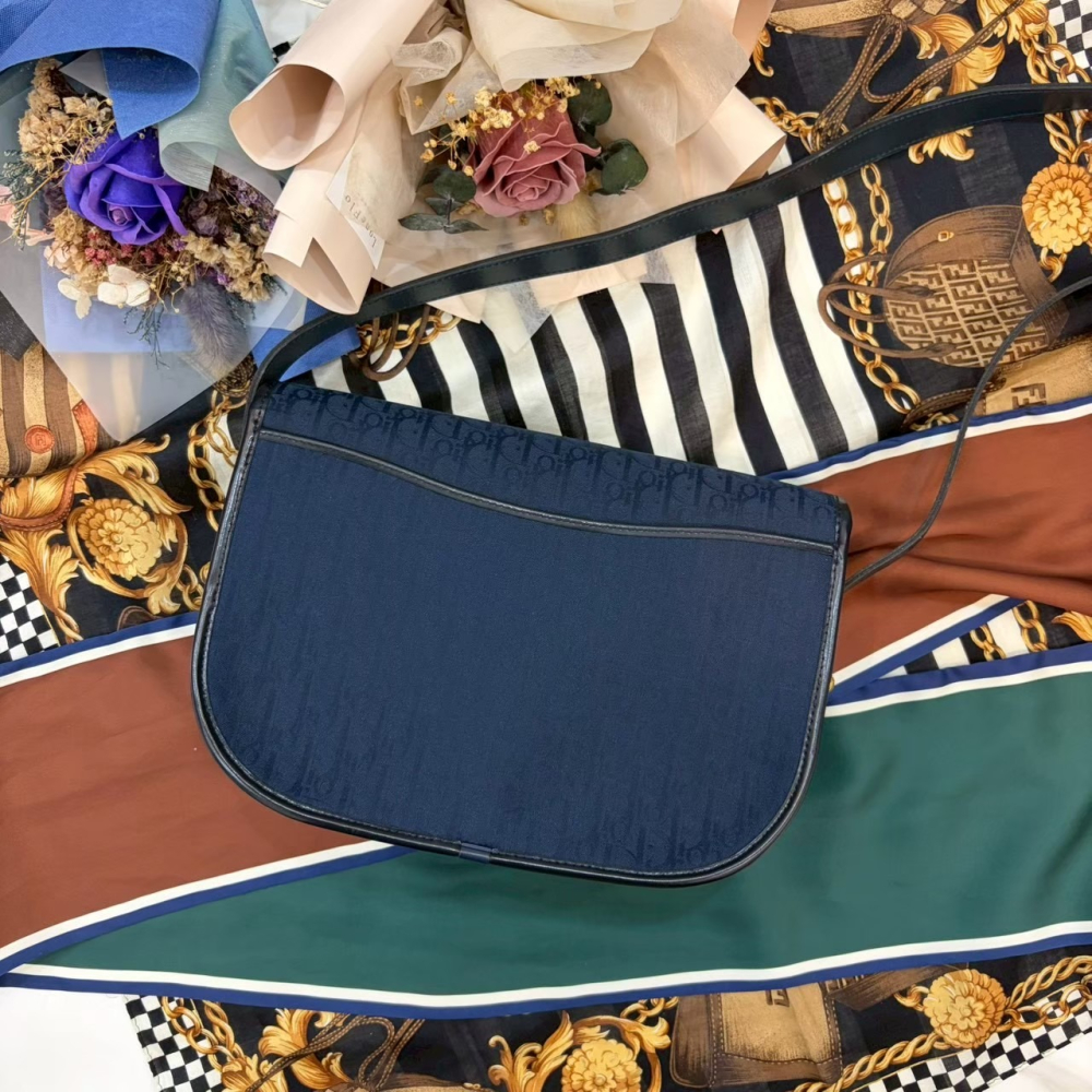 👜【近新｜Dior Oblique 藍金老花翻蓋斜背包】-細節圖3
