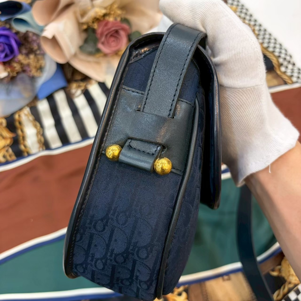 👜【近新｜Dior Oblique 藍金老花翻蓋斜背包】-細節圖5