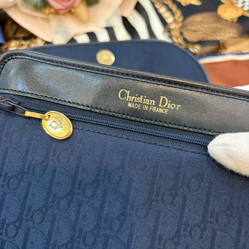 👜【近新｜Dior Oblique 藍金老花翻蓋斜背包】-細節圖6