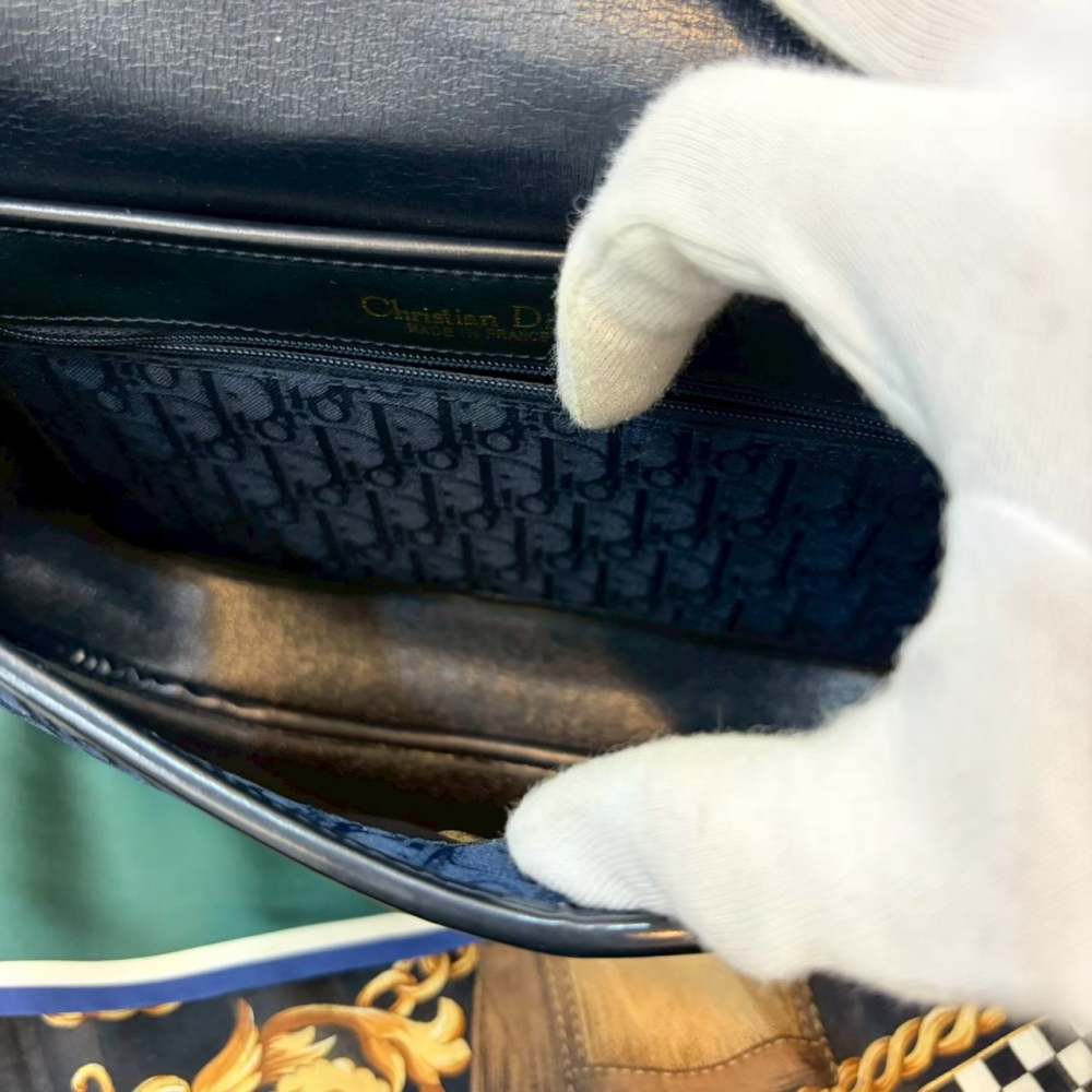 👜【近新｜Dior Oblique 藍金老花翻蓋斜背包】-細節圖7