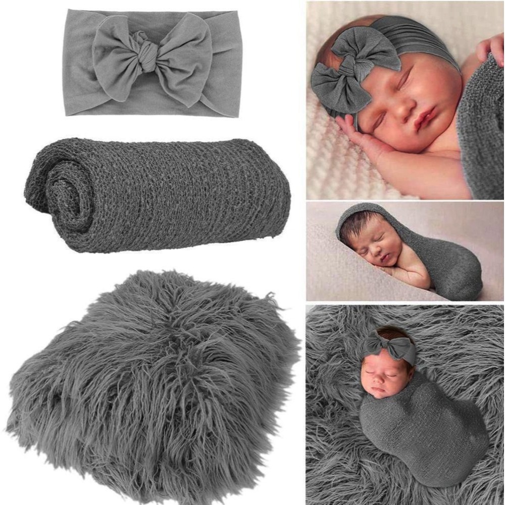 『寶寶寫真』』攝影毛毯+裹布+頭飾 (蝴蝶結) 三件組 寶寶拍照毯子道具 新生兒寫真專用毯子-細節圖2