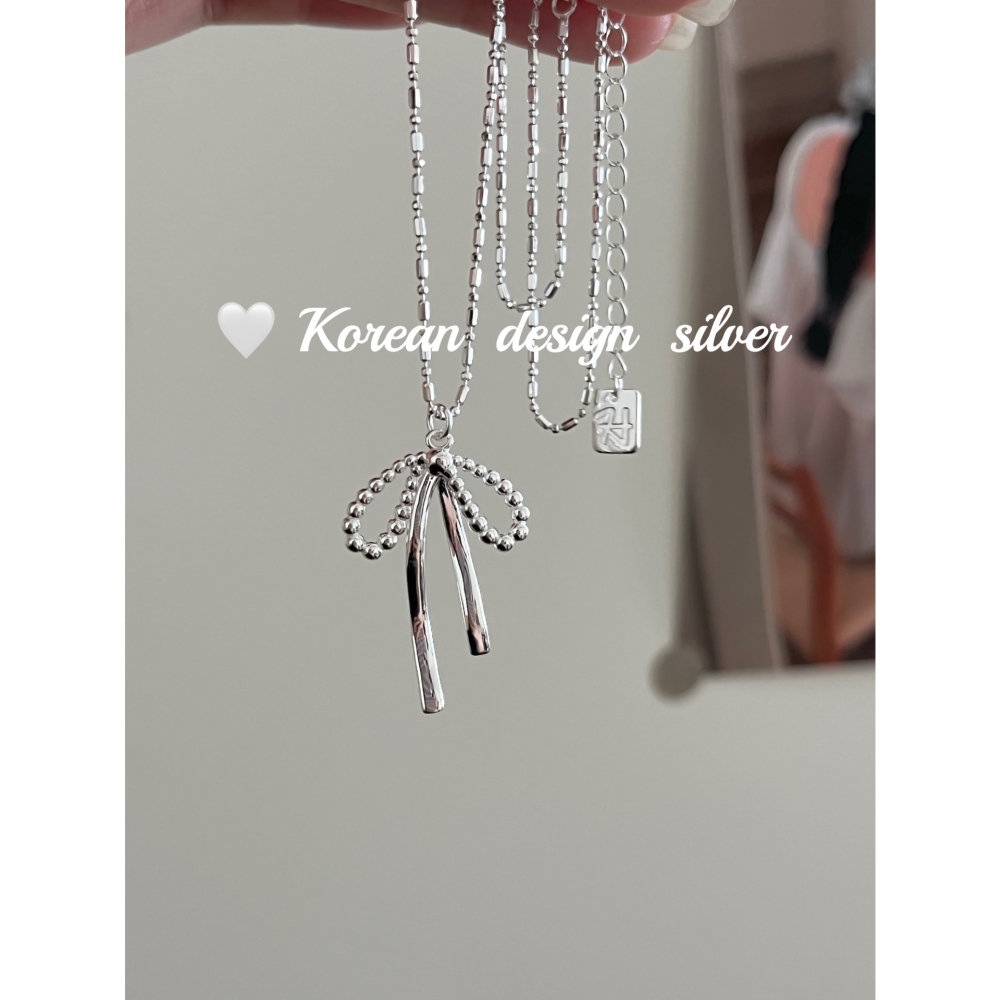 鏤空長蝴蝶結珠珠拼接項鍊-細節圖3