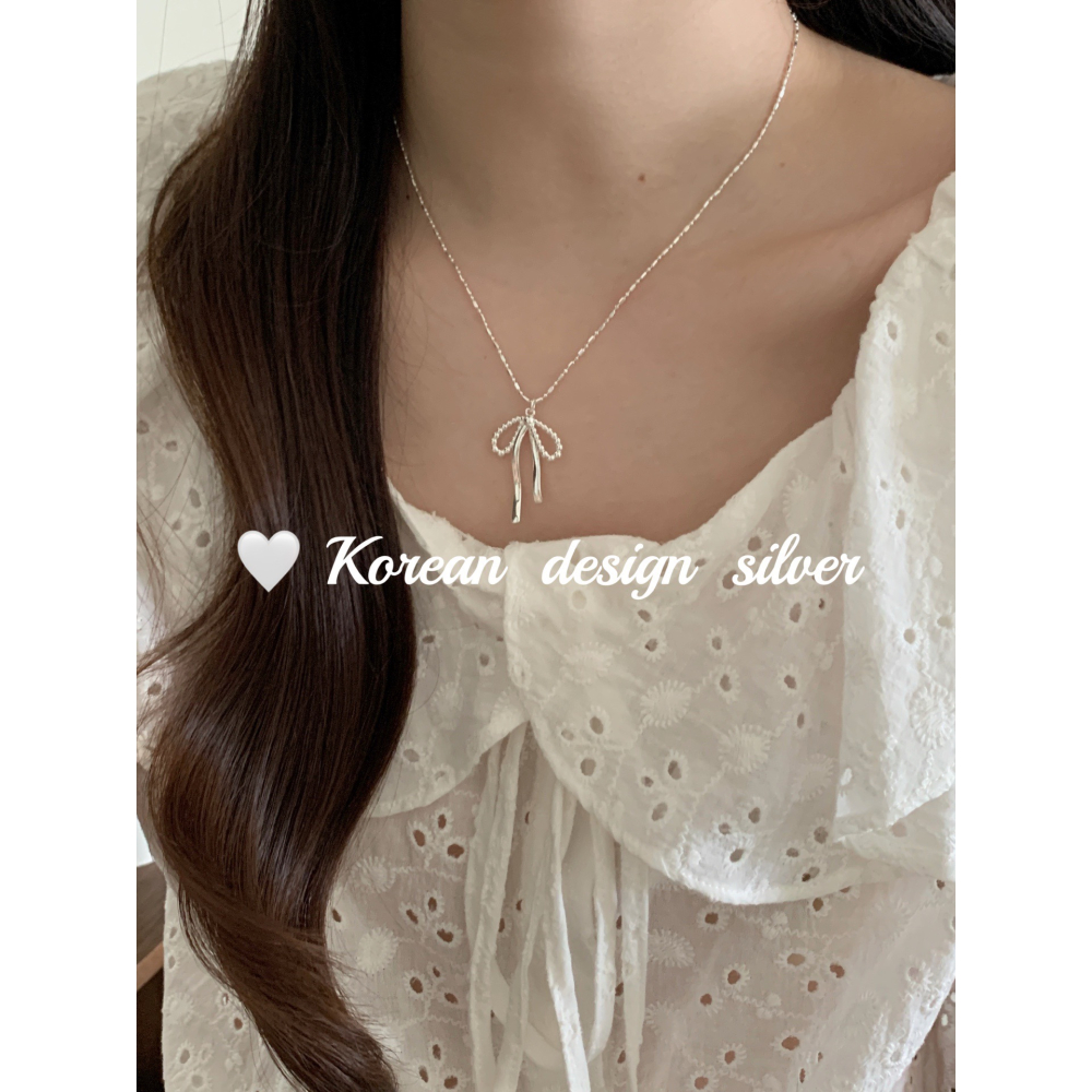 鏤空長蝴蝶結珠珠拼接項鍊-細節圖4