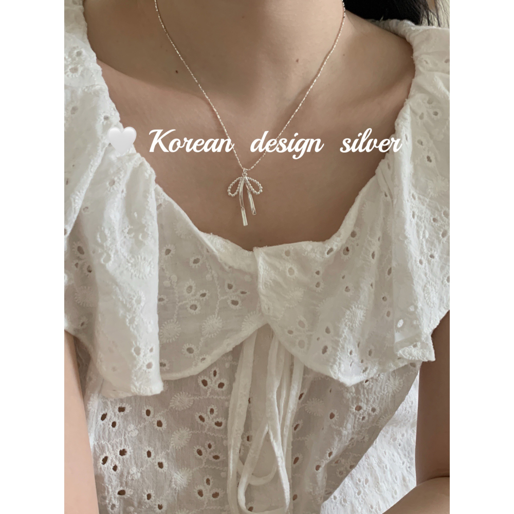 鏤空長蝴蝶結珠珠拼接項鍊-細節圖7