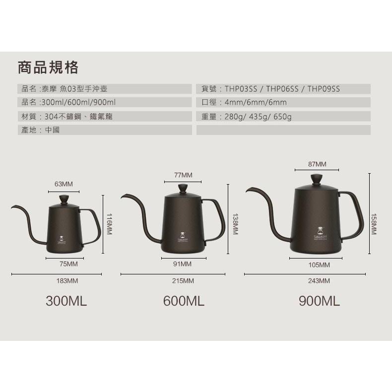 【沐湛咖啡】 TIMEMORE泰摩 魚03 職人手沖壺/細口壺  300ML/黑色 單人手沖壺-細節圖5