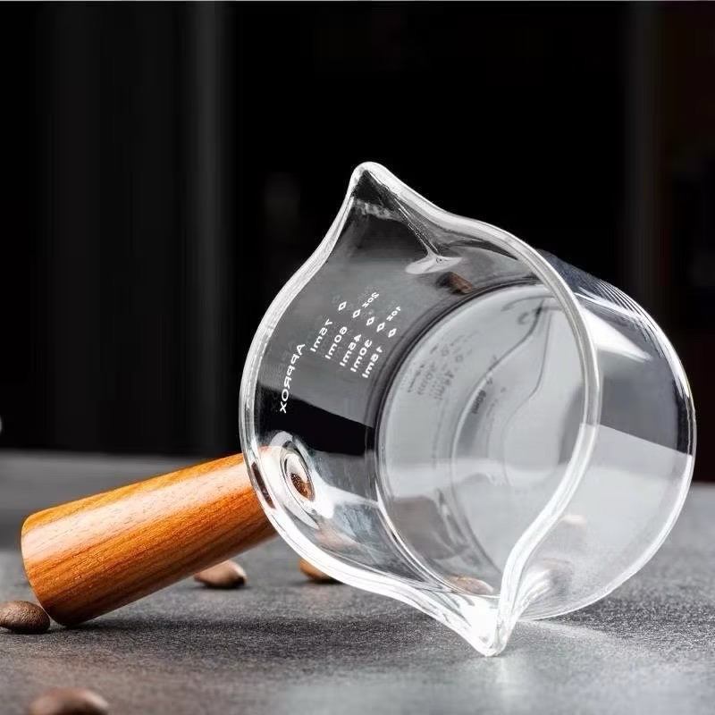 【沐湛咖啡】雙口量杯75ml 盎司杯/刻度量杯/無柄 濃縮杯/木柄量杯/玻璃量杯-細節圖3