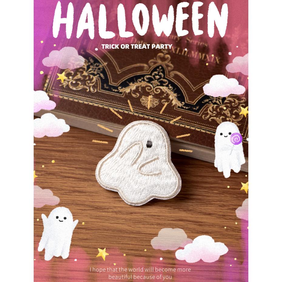 客秋皮～ 萬聖節 可愛 幽靈 鬼鬼 靈魂 阿飄 DIY 刺繡貼紙 布貼 背膠式繡布貼 衣服裝飾 補丁 燙布貼 刺繡貼-細節圖5