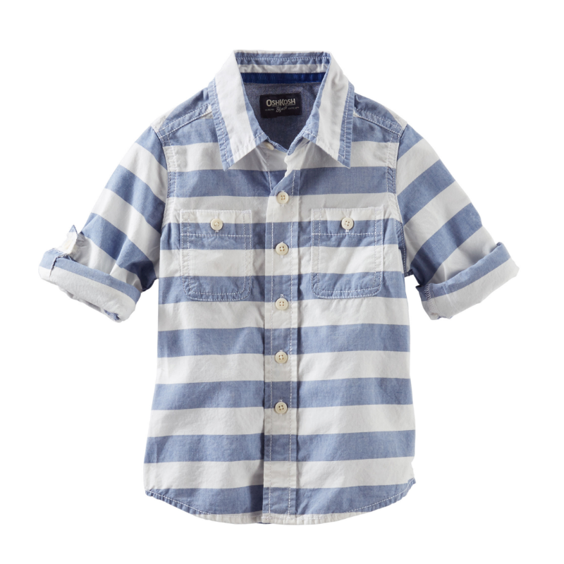 OshKosh Bgosh 藍白條紋休閒襯衫 #443C620｜12M/24M/2T 快速出貨+滿額折扣《EN》-細節圖3