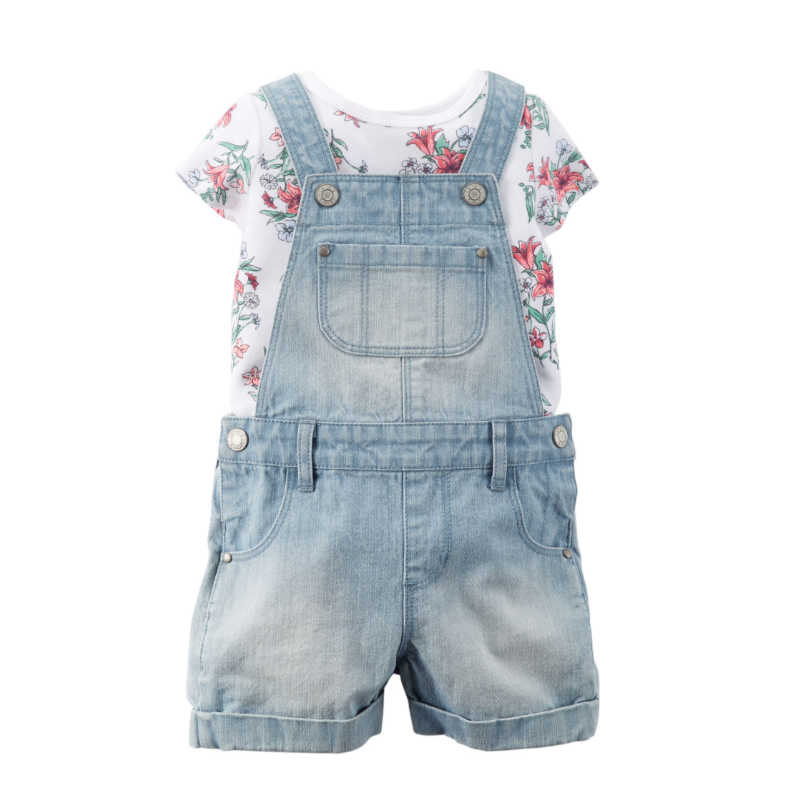 Carters 花卉款單寧吊帶短褲兩件組 #239A037｜12M/24M *無尿布釦* 快速出貨【EN】-細節圖4