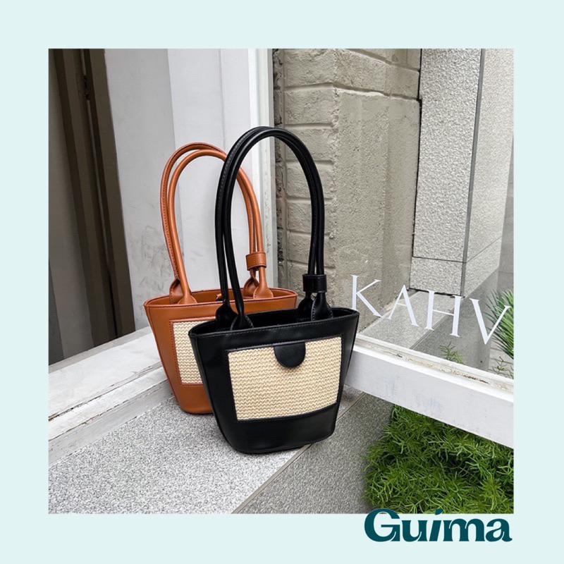 【Guima｜現貨】炎炎夏日必備氣質草編水桶肩背包 草編包-細節圖3