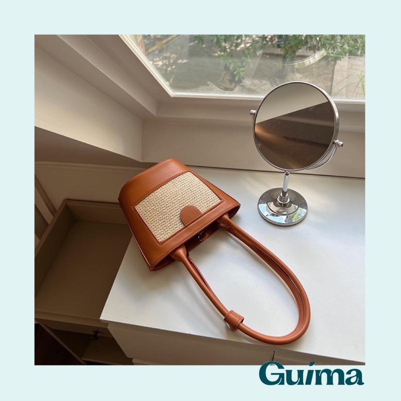 【Guima｜現貨】炎炎夏日必備氣質草編水桶肩背包 草編包-細節圖4